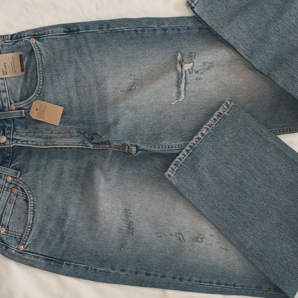 Levi's Levi 550 Mens 36 x 34 Relaxed Fit Blue Jeans Ripped Torn Medium Wash New